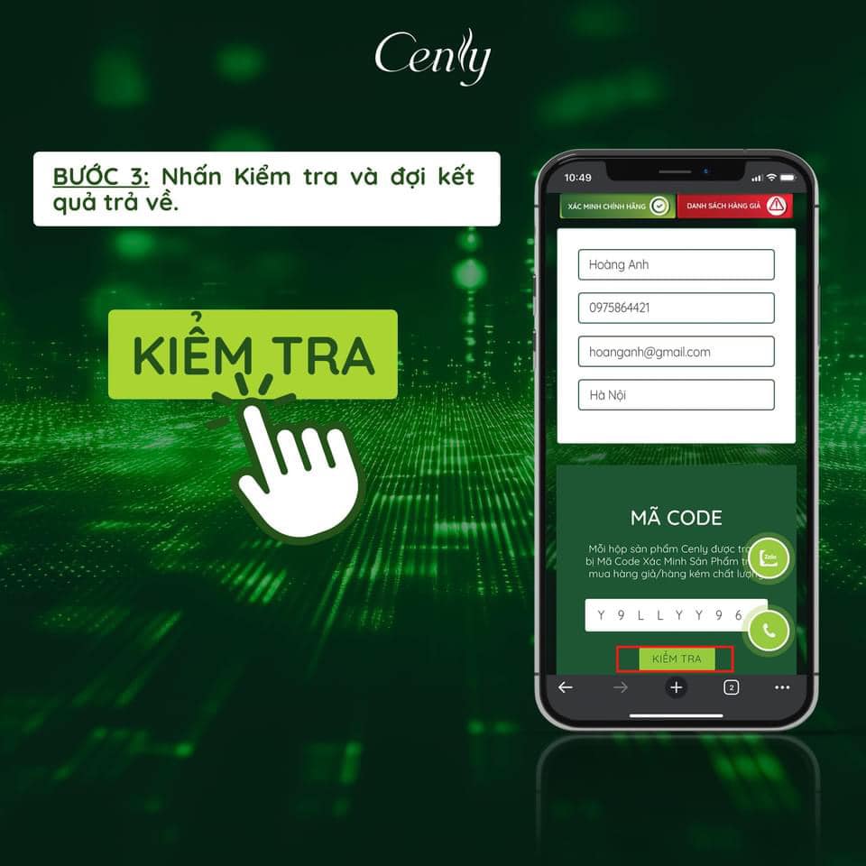 Cách kiểm tra Cenly hàng chính hãng