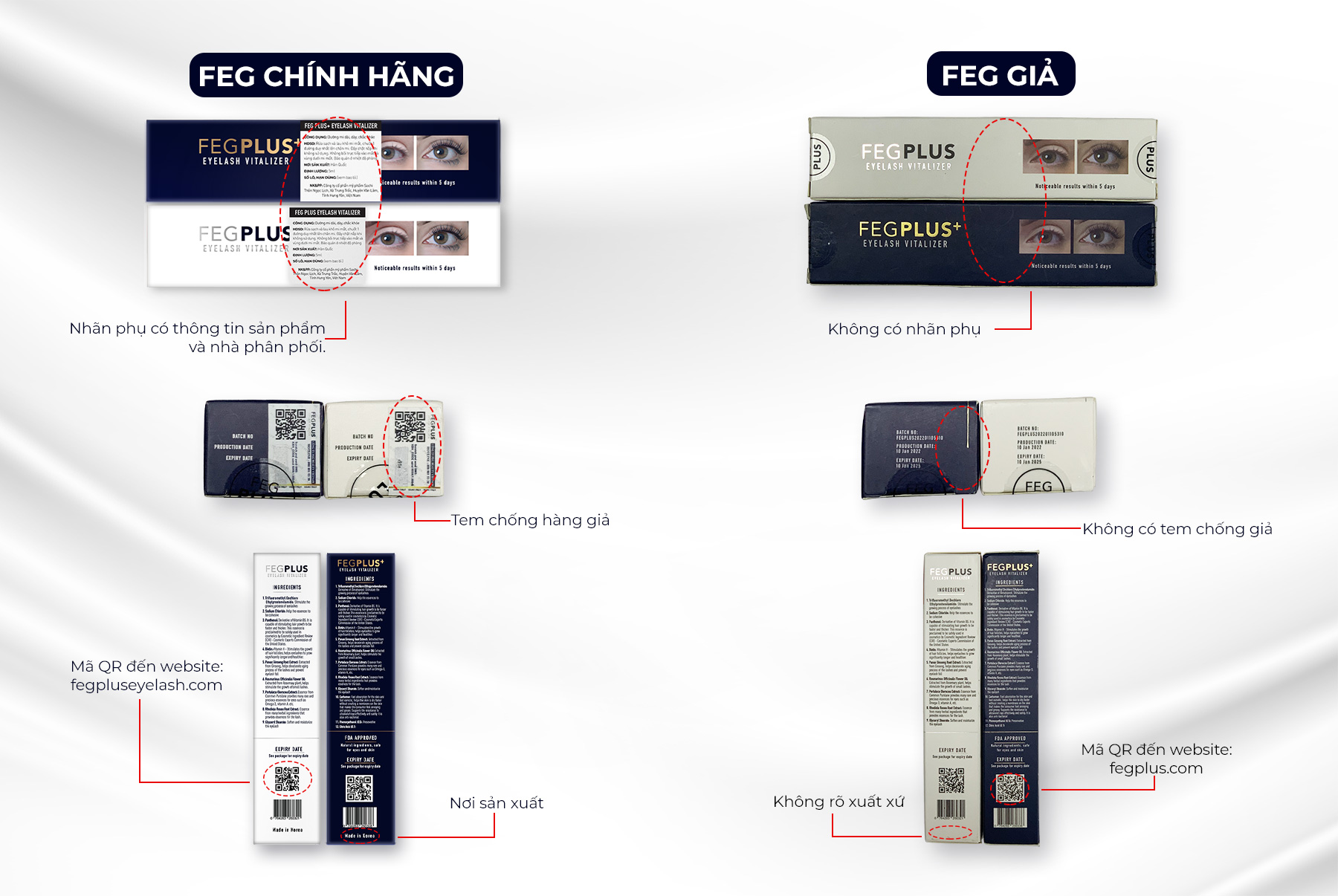 Phân biệt dưỡng mi Feg Plus thật giả
