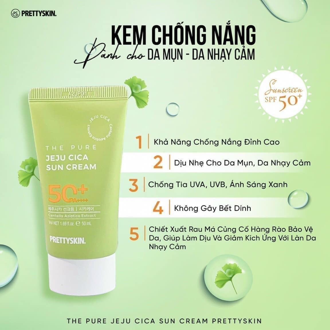 Kem chống nắng Jeju Cica Pretty Skin chính hãng