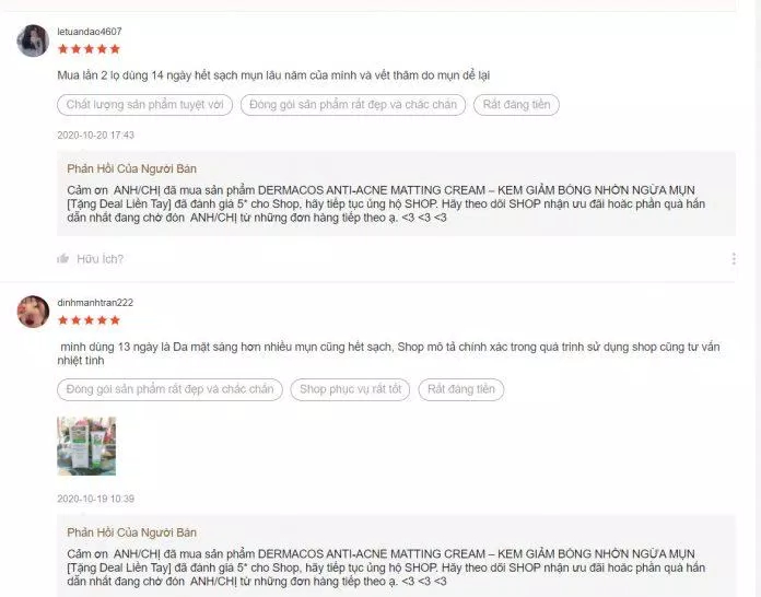 Đánh giá từ khách hàng trên trang Shopee