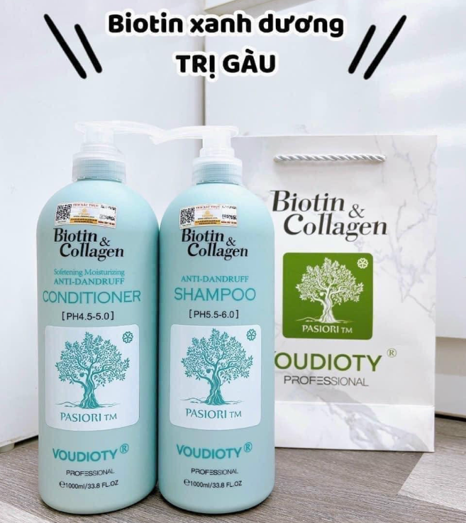 Cặp dầu gội xả Biotin Collagen màu xanh dương