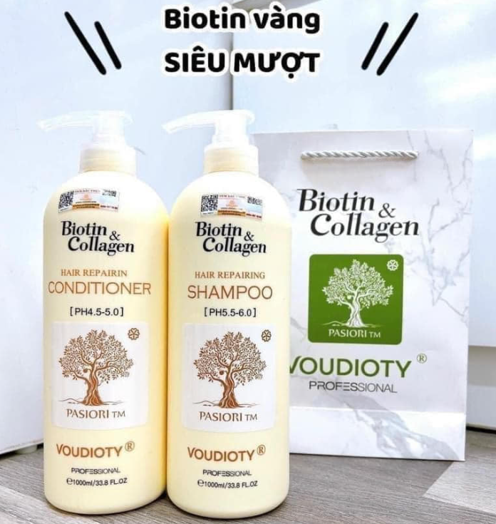 Dầu gội và xả Biotin Collagen màu vàng