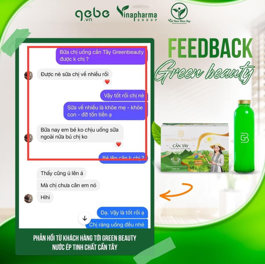 Phản hồi từ khách hàng về Bột Green Beauty cần tây