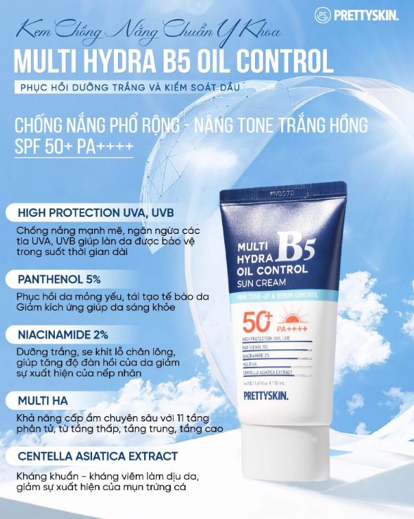 Thành phần và Công dụng của kem chống nắng Pretty Skin Multi Hydra B5 Oil Control Sun Cream