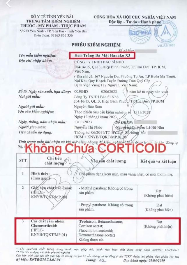 Phiếu kiểm nghiệm thành phần an toàn