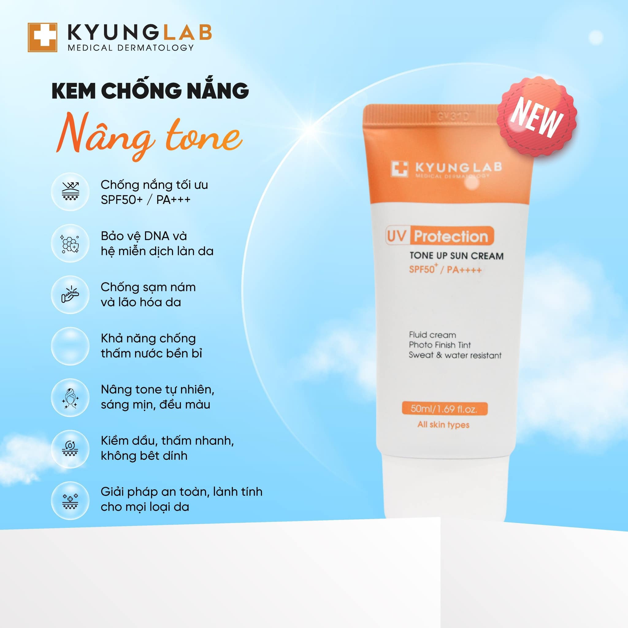 Sở hữu 3 màng lọc hoá học và vật lý, chỉ số SPF50+/PA++++ “che chắn” da tối ưu trước tác hại từ tia UV.