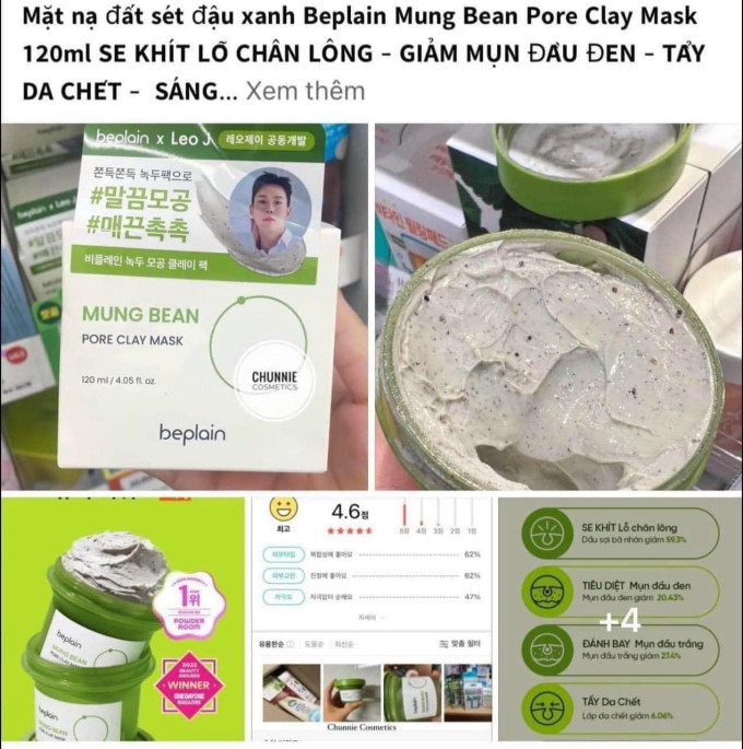 Mặt Nạ Đất Sét Đậu Xanh Thải Độc & Làm sạch Beplain Mung Bean Pore Clay Mask 120ml