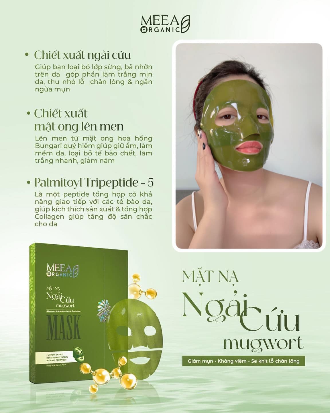 Chiết xuất từ Ngải Cứu: Giúp làm trắng da và thải độc da, cải thiện độ sáng và đều màu da.
