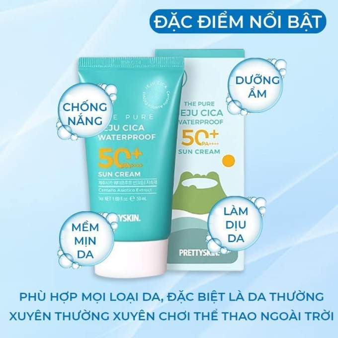 Kem Chống Nắng Rau Má The Pure Jeju Cica Waterproof Sun Cream Prettyskin