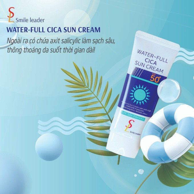 Kem chống nắng nâng tone cho da dầu Smile Leader Water Full CICA Sun Cream SPF50 PA++++