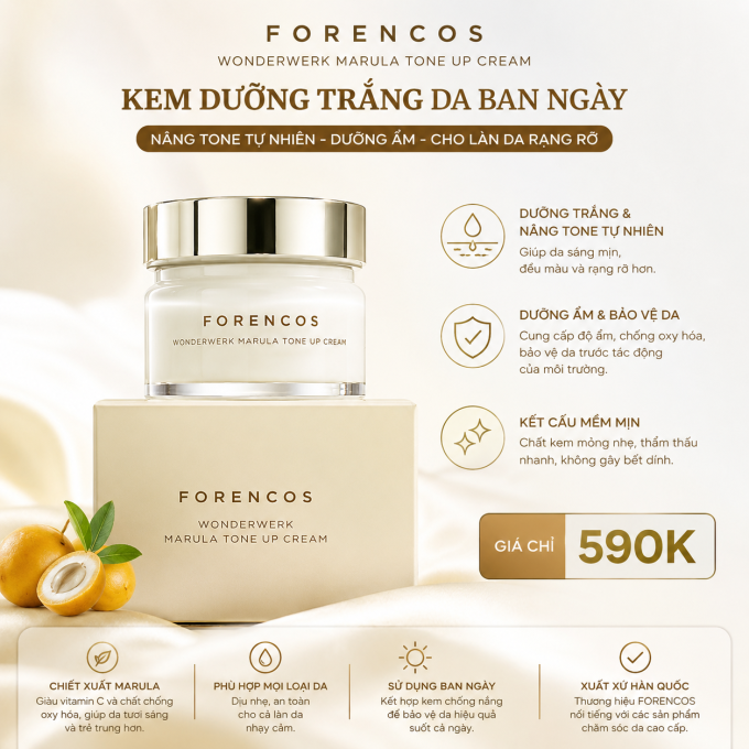 Kem dưỡng trắng da nâng tone, hỗ trợ làm đều màu da, cấp ẩm dành cho ban ngày FORENCOS 50ml