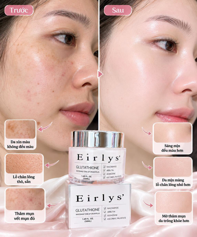 Kem tone up dưỡng trắng giảm nám da Eirlys' Glutathione Whitening Tone Up Cream